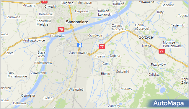mapa Trześń gmina Gorzyce, Trześń gmina Gorzyce na mapie Targeo