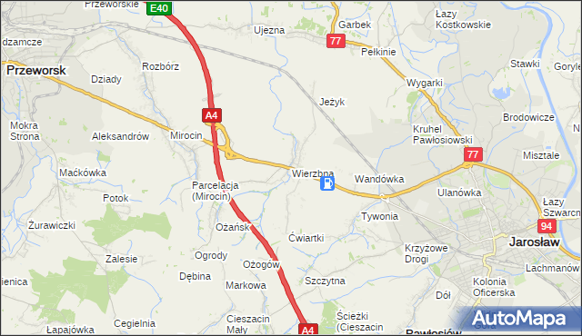 mapa Wierzbna gmina Pawłosiów, Wierzbna gmina Pawłosiów na mapie Targeo