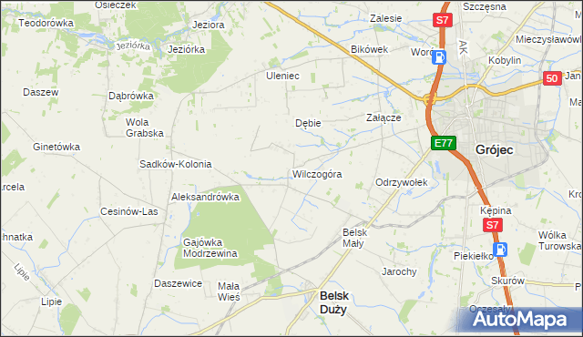 mapa Wilczogóra gmina Belsk Duży, Wilczogóra gmina Belsk Duży na mapie Targeo