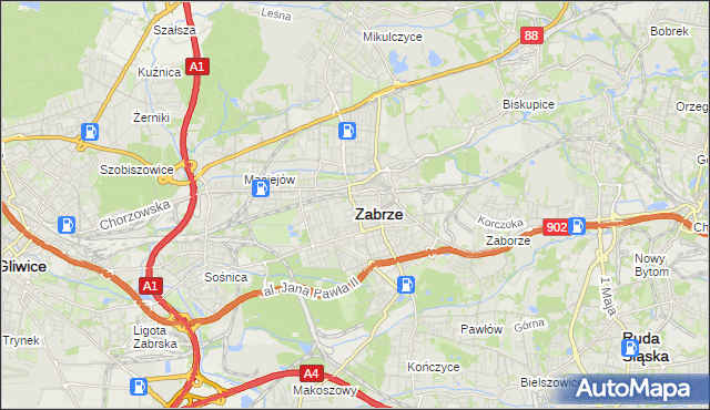 mapa Zabrza, Zabrze na mapie Targeo