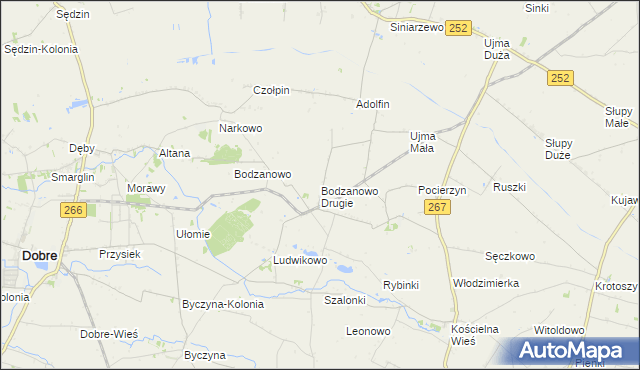 mapa Bodzanowo Drugie, Bodzanowo Drugie na mapie Targeo