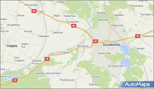 mapa Bonowice, Bonowice na mapie Targeo