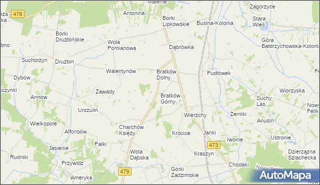 mapa Bratków Górny, Bratków Górny na mapie Targeo