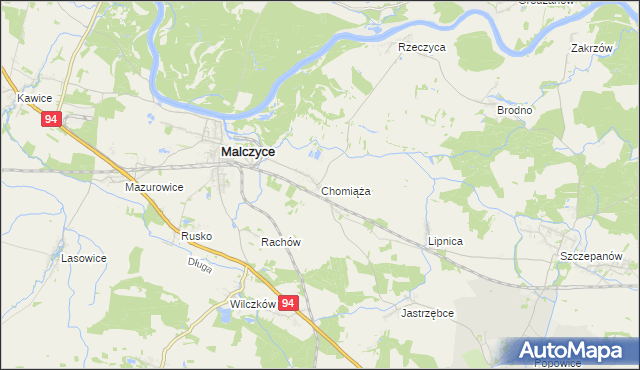 mapa Chomiąża gmina Malczyce, Chomiąża gmina Malczyce na mapie Targeo