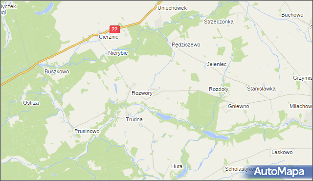 mapa Główna gmina Debrzno, Główna gmina Debrzno na mapie Targeo