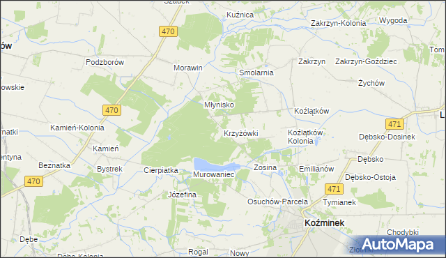 mapa Krzyżówki gmina Koźminek, Krzyżówki gmina Koźminek na mapie Targeo