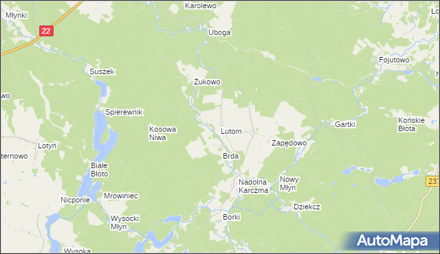 mapa Lutom gmina Czersk, Lutom gmina Czersk na mapie Targeo
