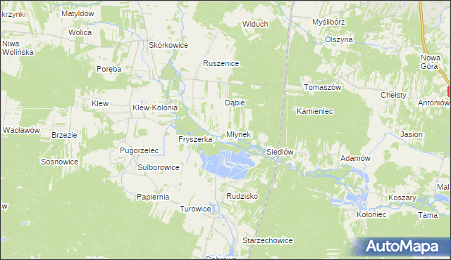 mapa Młynek gmina Żarnów, Młynek gmina Żarnów na mapie Targeo