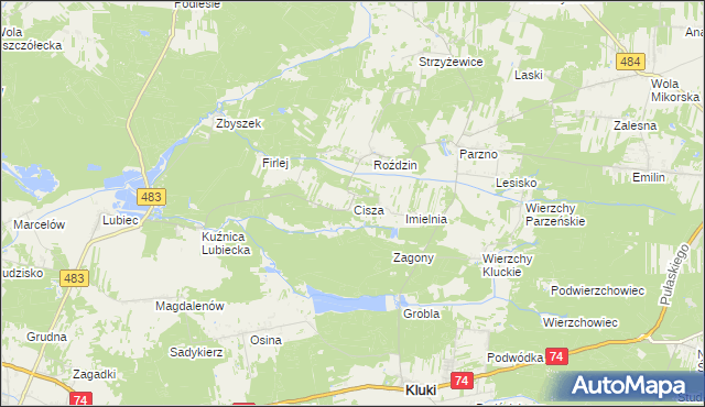 mapa Cisza gmina Kluki, Cisza gmina Kluki na mapie Targeo