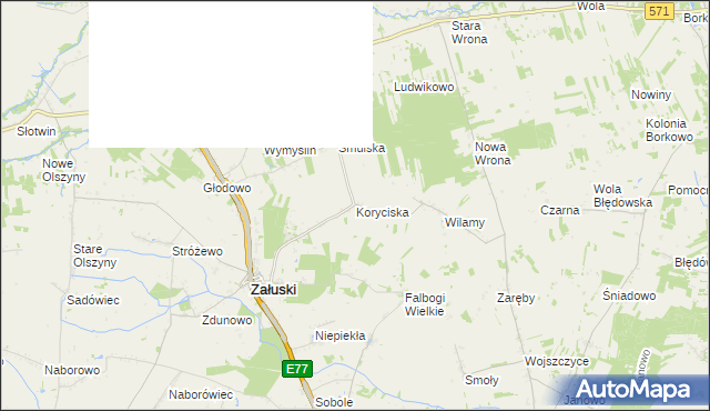mapa Koryciska gmina Załuski, Koryciska gmina Załuski na mapie Targeo