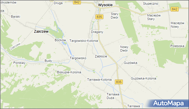 mapa Zabłocie gmina Wysokie, Zabłocie gmina Wysokie na mapie Targeo