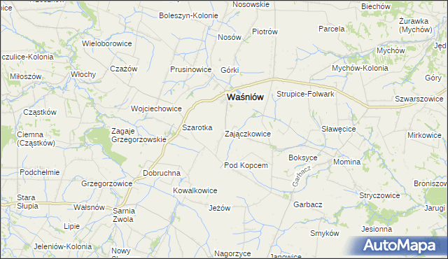 mapa Zajączkowice gmina Waśniów, Zajączkowice gmina Waśniów na mapie Targeo