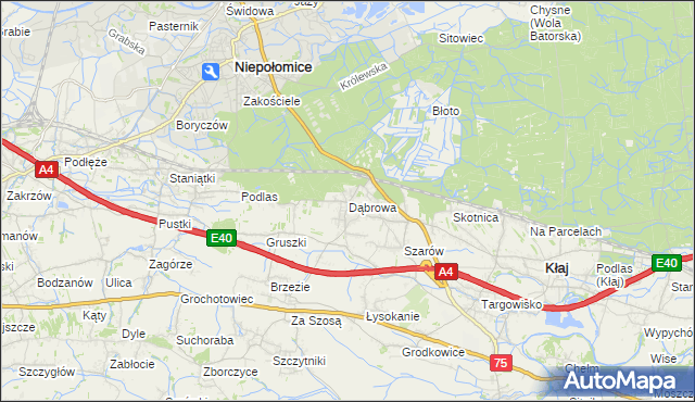 mapa Dąbrowa gmina Kłaj, Dąbrowa gmina Kłaj na mapie Targeo