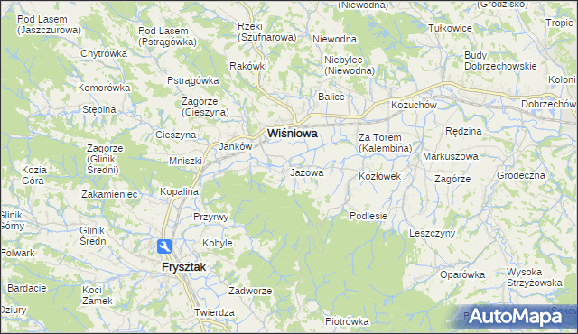 mapa Jazowa gmina Wiśniowa, Jazowa gmina Wiśniowa na mapie Targeo