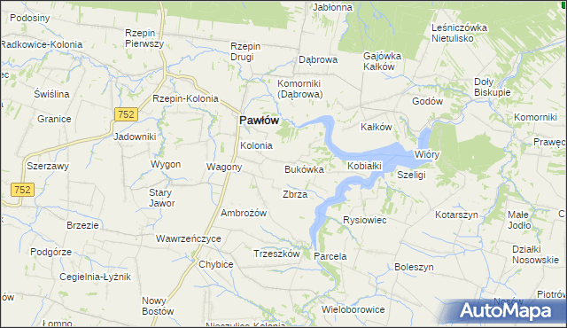 mapa Bukówka gmina Pawłów, Bukówka gmina Pawłów na mapie Targeo