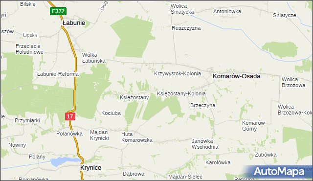 mapa Księżostany-Kolonia, Księżostany-Kolonia na mapie Targeo