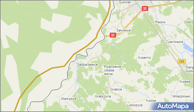 mapa Polanowice gmina Gubin, Polanowice gmina Gubin na mapie Targeo