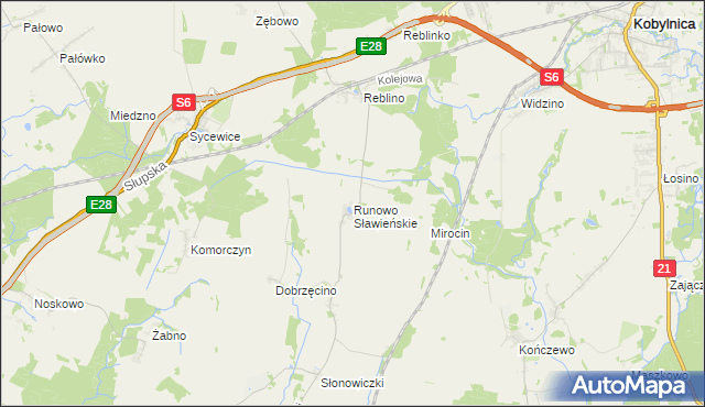 mapa Runowo Sławieńskie, Runowo Sławieńskie na mapie Targeo