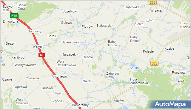 mapa Zieleniec gmina Gostynin, Zieleniec gmina Gostynin na mapie Targeo