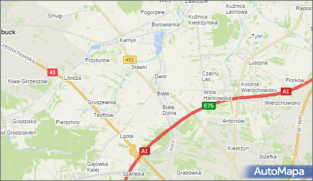 mapa Biała gmina Kłobuck, Biała gmina Kłobuck na mapie Targeo