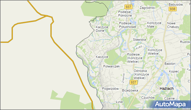 mapa Kaczyce gmina Zebrzydowice, Kaczyce gmina Zebrzydowice na mapie Targeo