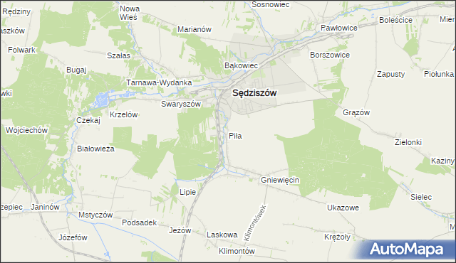 mapa Piła gmina Sędziszów, Piła gmina Sędziszów na mapie Targeo