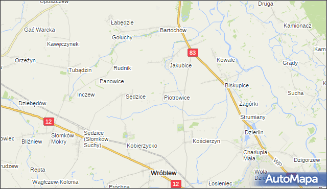 mapa Piotrowice gmina Warta, Piotrowice gmina Warta na mapie Targeo