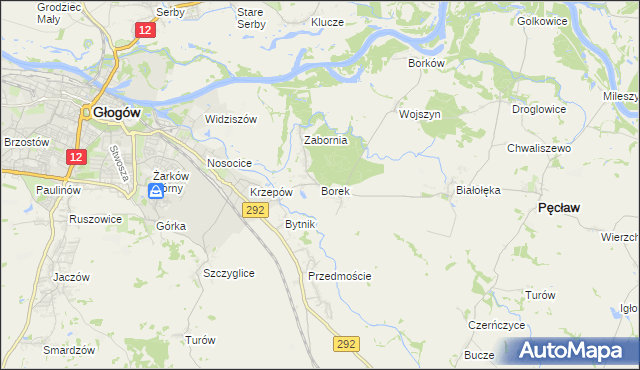 mapa Borek gmina Głogów, Borek gmina Głogów na mapie Targeo