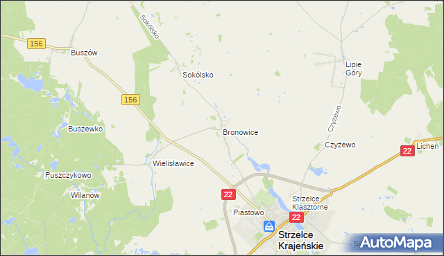 mapa Bronowice gmina Strzelce Krajeńskie, Bronowice gmina Strzelce Krajeńskie na mapie Targeo