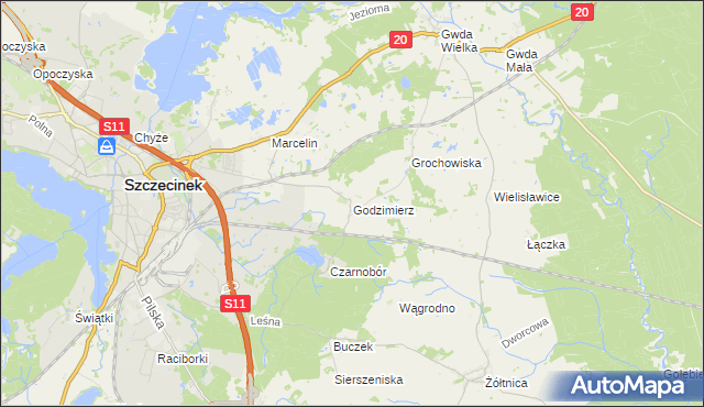 mapa Godzimierz gmina Szczecinek, Godzimierz gmina Szczecinek na mapie Targeo