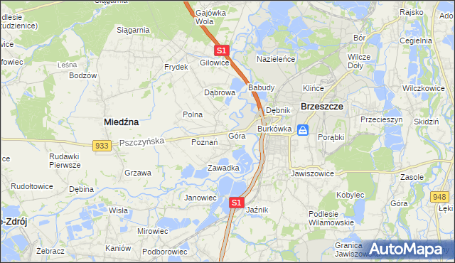 mapa Góra gmina Miedźna, Góra gmina Miedźna na mapie Targeo