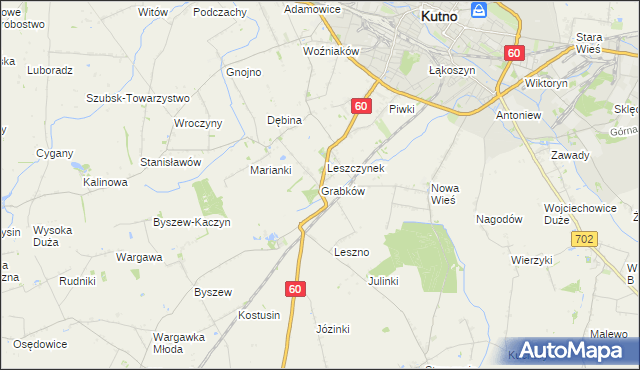 mapa Grabków gmina Kutno, Grabków gmina Kutno na mapie Targeo