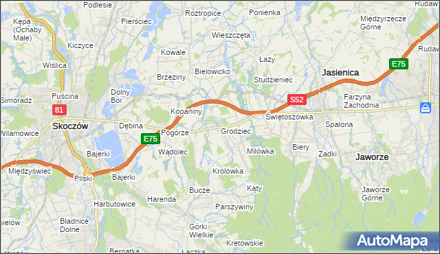 mapa Grodziec gmina Jasienica, Grodziec gmina Jasienica na mapie Targeo