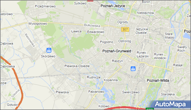 mapa Grunwald gmina Poznań, Grunwald gmina Poznań na mapie Targeo