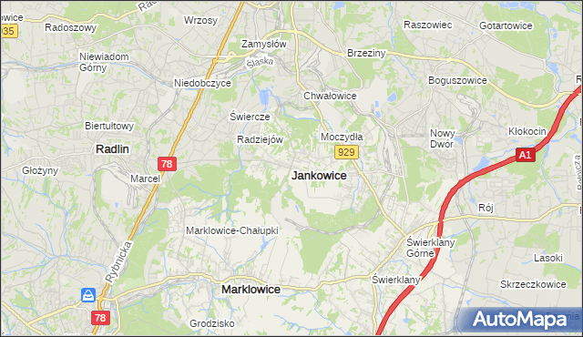 mapa Jankowice gmina Świerklany, Jankowice gmina Świerklany na mapie Targeo