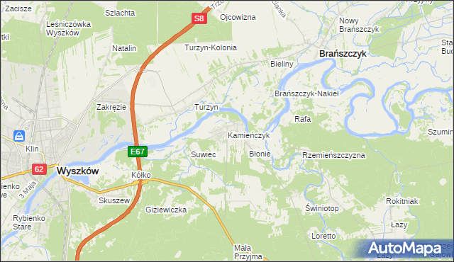 mapa Kamieńczyk gmina Wyszków, Kamieńczyk gmina Wyszków na mapie Targeo