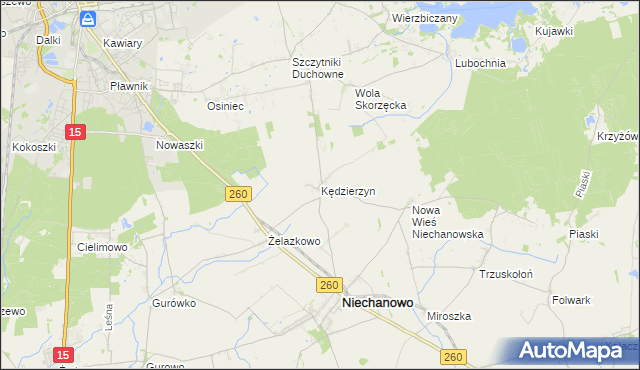 mapa Kędzierzyn gmina Niechanowo, Kędzierzyn gmina Niechanowo na mapie Targeo