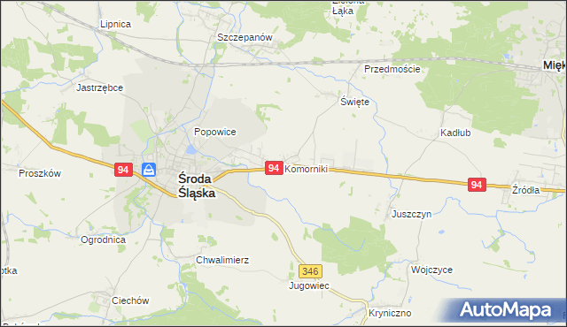 mapa Komorniki gmina Środa Śląska, Komorniki gmina Środa Śląska na mapie Targeo