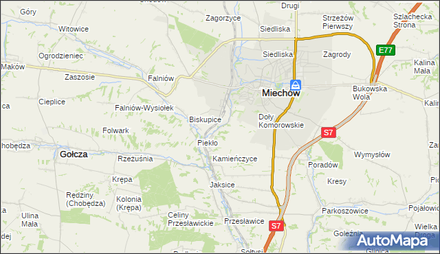 mapa Komorów gmina Miechów, Komorów gmina Miechów na mapie Targeo