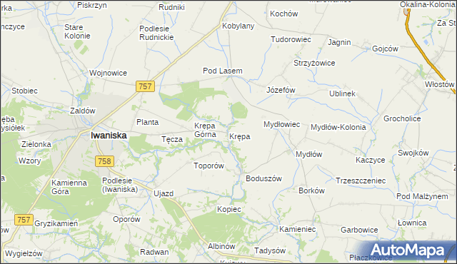 mapa Krępa gmina Iwaniska, Krępa gmina Iwaniska na mapie Targeo