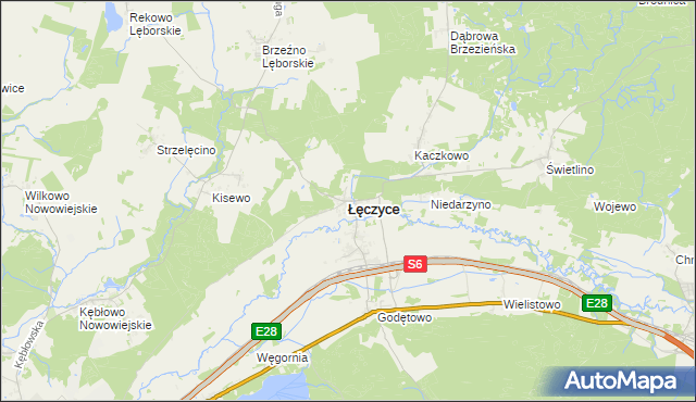 mapa Łęczyce powiat wejherowski, Łęczyce powiat wejherowski na mapie Targeo