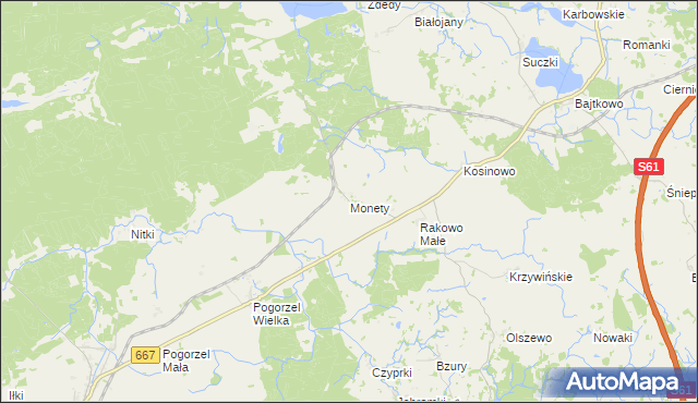 mapa Monety gmina Biała Piska, Monety gmina Biała Piska na mapie Targeo