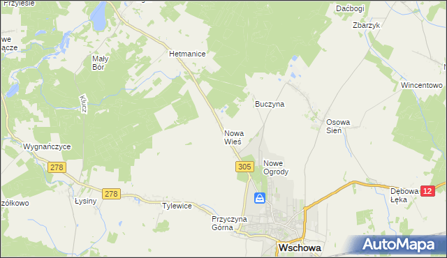 mapa Nowa Wieś gmina Wschowa, Nowa Wieś gmina Wschowa na mapie Targeo