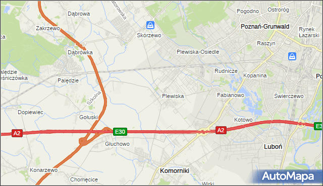 mapa Plewiska gmina Komorniki, Plewiska gmina Komorniki na mapie Targeo
