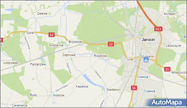 mapa Roszków gmina Jarocin, Roszków gmina Jarocin na mapie Targeo