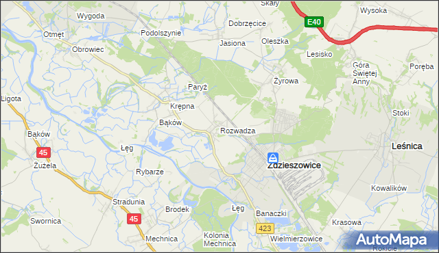 mapa Rozwadza, Rozwadza na mapie Targeo
