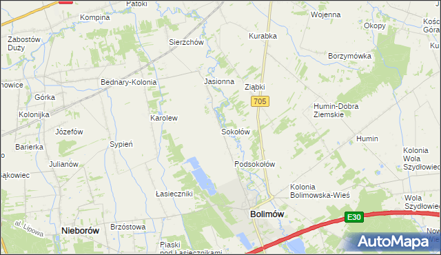 mapa Sokołów gmina Bolimów, Sokołów gmina Bolimów na mapie Targeo