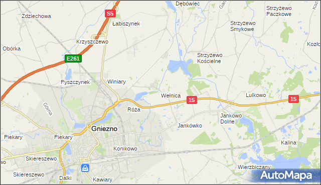 mapa Wełnica gmina Gniezno, Wełnica gmina Gniezno na mapie Targeo