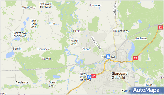 mapa Żabno gmina Starogard Gdański, Żabno gmina Starogard Gdański na mapie Targeo