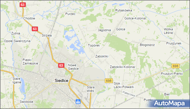 mapa Żabokliki gmina Siedlce, Żabokliki gmina Siedlce na mapie Targeo
